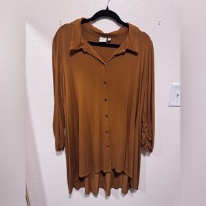new directions Rust Brown Button-Front Collared Tunic
